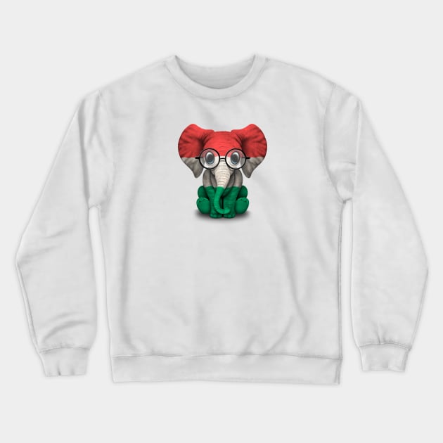 Baby Elephant with Glasses and Hungarian Flag Crewneck Sweatshirt by jeffbartels